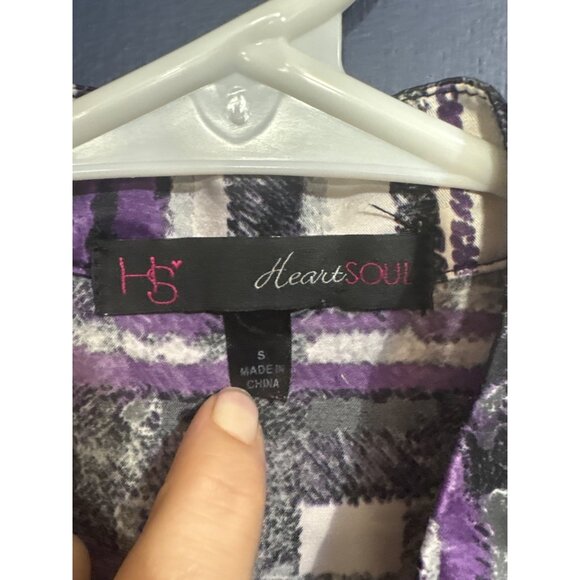 HeartSoul Y2K Baby Doll Blouse S Purple/Black/White Plaid Print Button Front Sho - Picture 3 of 5